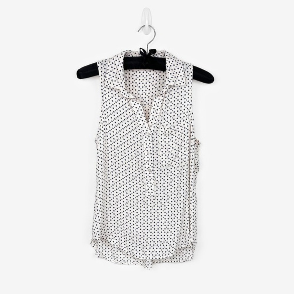 Bella Dahl Dotted Sleeveless Blouse Size S Cream Blue Rayon Popover Shirt Summer